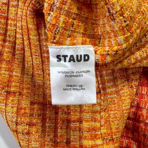 NEW Staud Piera Space Dyed Ribbed Mini Skirt Blood Orange Medium - Picture 7 of 8